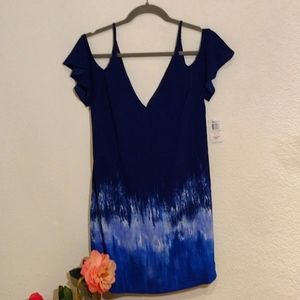 💙 B. Darlin Royal Blue Spaghetti Strap Cold Shoulder Ruffle Sleeve Dress